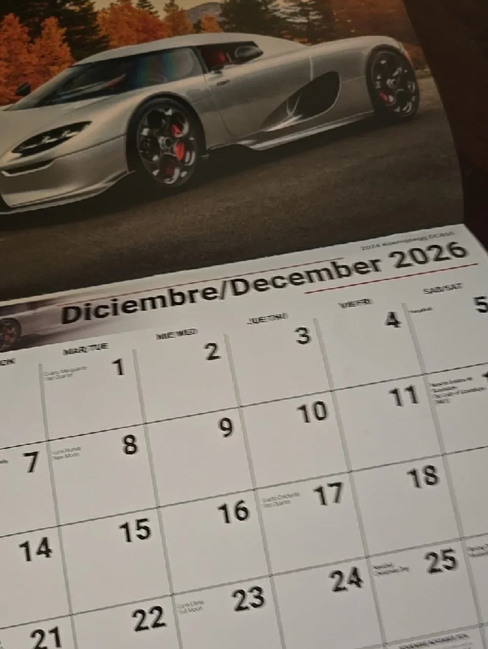 Exotic Car Calendar 2026 spanish American Colorful
